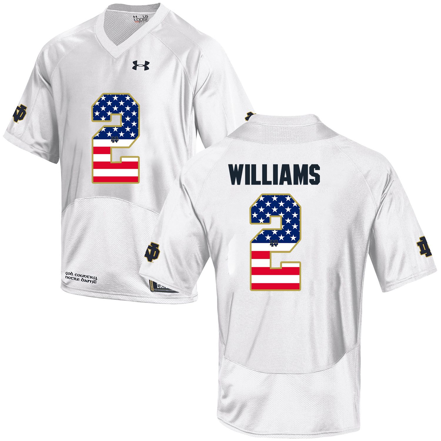 Men Norte Dame Fighting Irish 2 Williams White Flag Customized NCAA Jerseys